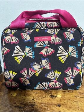 Vera Bradley Black Floral Butterfly Lunch Tote with Hot Pink Trim